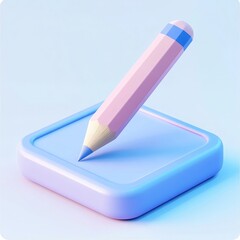 Wall Mural - 3D icon of a pencil writing on a photo app, white background, simple design, with blue and pink colors