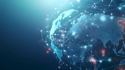 Wall Mural - light blue background with a digital world map and global network connections, representing the conc