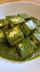 Wall Mural - Creamy palak paneer dish with soft cheese cubes in spinach gravy