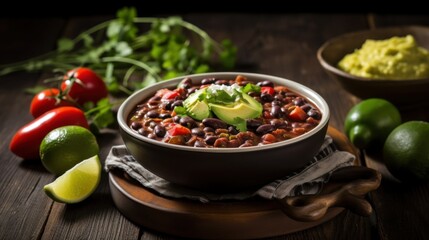 Wall Mural - Hearty black bean chili with fresh avocado and cilantro garnish Gluten-free meals