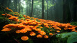 © Jack - Vibrant orange mushrooms blanket the forest floor in a lush green environment