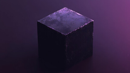 Wall Mural - black cube abstract texture with violet low key lighting background 3d illustration render