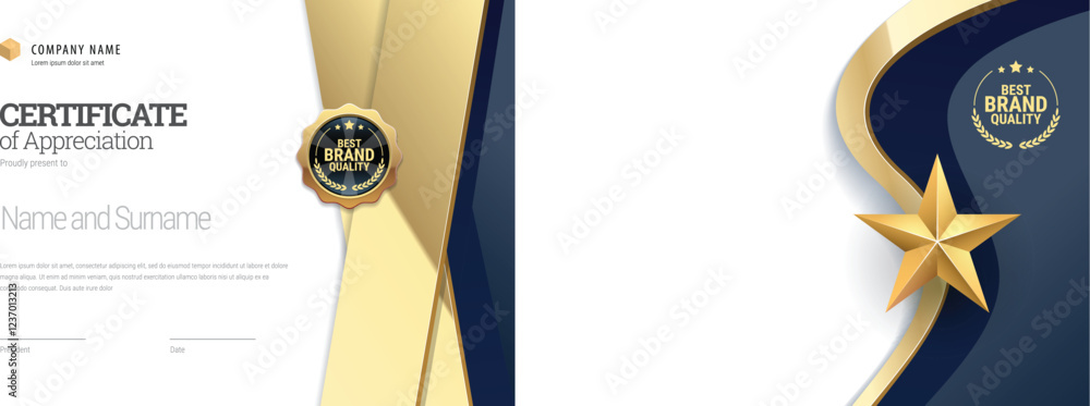 Award certificate with a star design in blue and gold colors ...