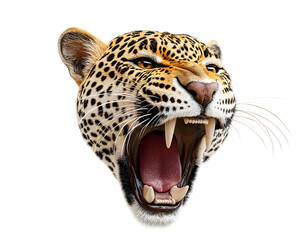 Wall Mural - 3d detailed high resolution leopard head roaring with white background