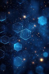 Wall Mural - abstract blue background with glowing hexagon pattern and glittering particles