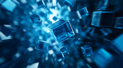 Wall Mural - abstract flying rotating blue cubes background 3d render illustration