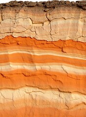 Wall Mural - an image of a close up of a rock with a white sky in the background, rock with a thin layer of orange and white paint