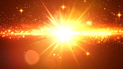 Wall Mural - golden light burst with sparkling particles and stars