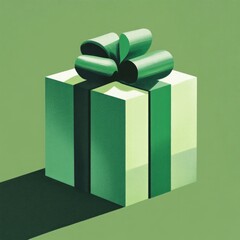 Wall Mural - Elegant green gift box with ribbon and shadow on minimalist background