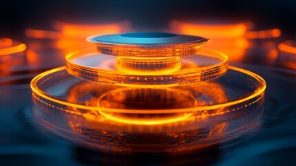 Wall Mural - abstract glowing circles with vibrant orange illumination and depth