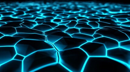 Wall Mural - futuristic abstract pattern with blue neon glow on dark surface