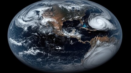 earth showing north america and multiple cyclonic storms