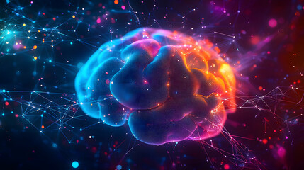 Wall Mural - neon abstract brain network with futuristic digital connections for innovative development artificia