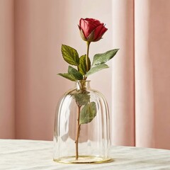 Sticker - Elegant Glass Vase With a Rose on a Table in Soft Light. Generative AI