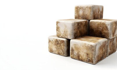 Wall Mural - Stacked weathered cubes on white background; abstract design