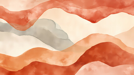 Wall Mural - A watercolor abstract. organic shapes in terracotta tones create a warm, inviting design. Muted Earthtones. Illustration
