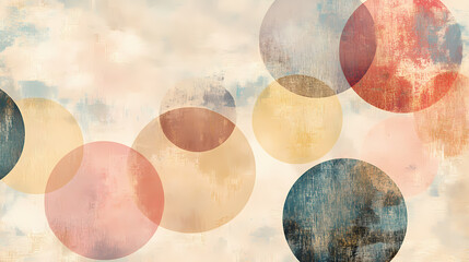 Wall Mural - Abstract pastel circles on textured beige background. Muted Earthtones. Illustration