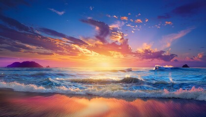 Wall Mural - vibrant seashore sunset anime scene