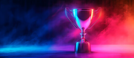 Wall Mural - neon trophy illuminated in vibrant colors creating a fantasy atmosphere with space for customized te