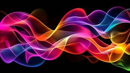 Wall Mural - abstract colorful waves flowing dynamically across black background