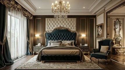 Wall Mural - Luxurious Elegant Bedroom Interior with Classic Design Elements