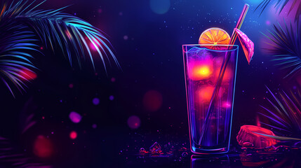 Wall Mural - exotic neon alcohol cocktail