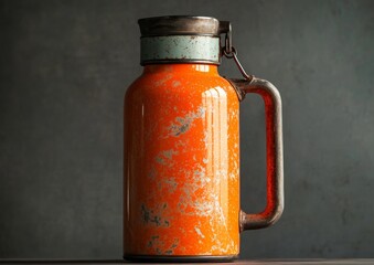 Isolated White Background Photo of Sleek Orange Thermos with Night Photography