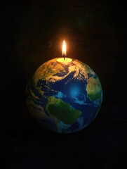 Wall Mural - a small globe with a candle on top of it. the candle is lit and the globe is lit up