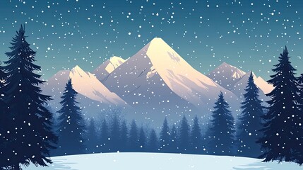 Wall Mural - Snowy Mountain Range Winter Landscape Scene