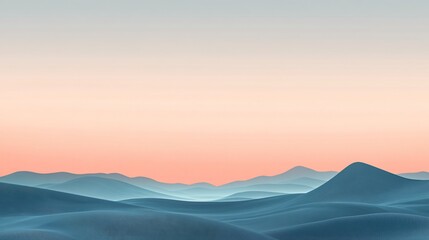 Wall Mural - Soft, rolling blue hills create a tranquil scene beneath a serene pastel sunset sky