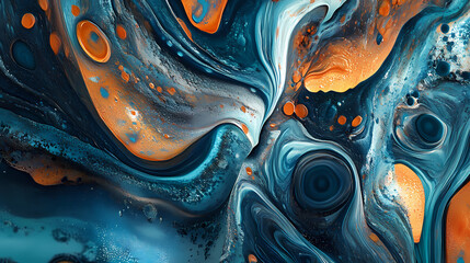 Wall Mural - abstract organic patterns with fluid blue and orange shapes creating dynamic visual flow and depth. 