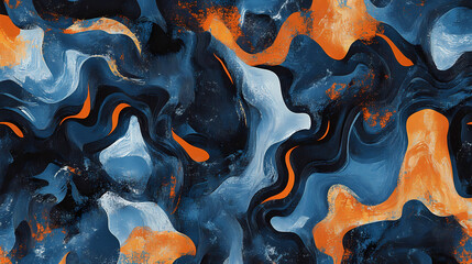 Wall Mural - abstract organic patterns with fluid blue and orange shapes creating dynamic visual flow and depth. 