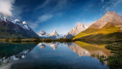 Wall Mural - lovely landscape with mountains reflecting inside the water of a lake