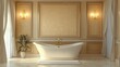 © Kitta Studio - Elegant Bathroom Interior with Freestanding Bathtub and Warm Lighting
