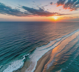 Wall Mural - Summer closeup sunset sea sky landscape. Colorful ocean beach sunrise. Beautiful beach reflections calm waves, soft sandy beach. Perfect tropical coast horizon scenic coast view.generative ai