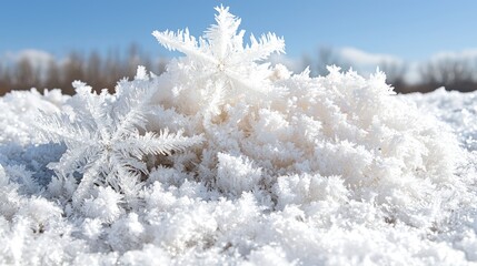 Frosty winter landscape intricate snowflake atop snowdrift