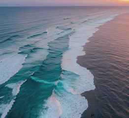 Wall Mural - Summer closeup sunset sea sky landscape. Colorful ocean beach sunrise. Beautiful beach reflections calm waves, soft sandy beach. Perfect tropical coast horizon scenic coast view.generative ai