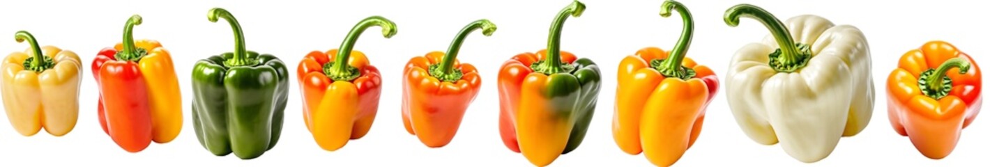 Wall Mural - Sweet pepper isolated. PNG. Ripe multi-colored paprika. Set of colored bell peppers isolated on white background.