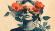 © Thiago - Abstract contemporary art collage of a young woman with flowers on her face hiding her eyes. a surreal and artistic portrait symbolizing beauty, mystery, and creativity. Surreal Collage. Illustration