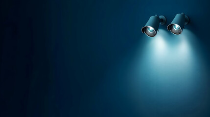 Two security cameras mounted on a blue wall, symbolizing vigilance and modern surveillance systems  -