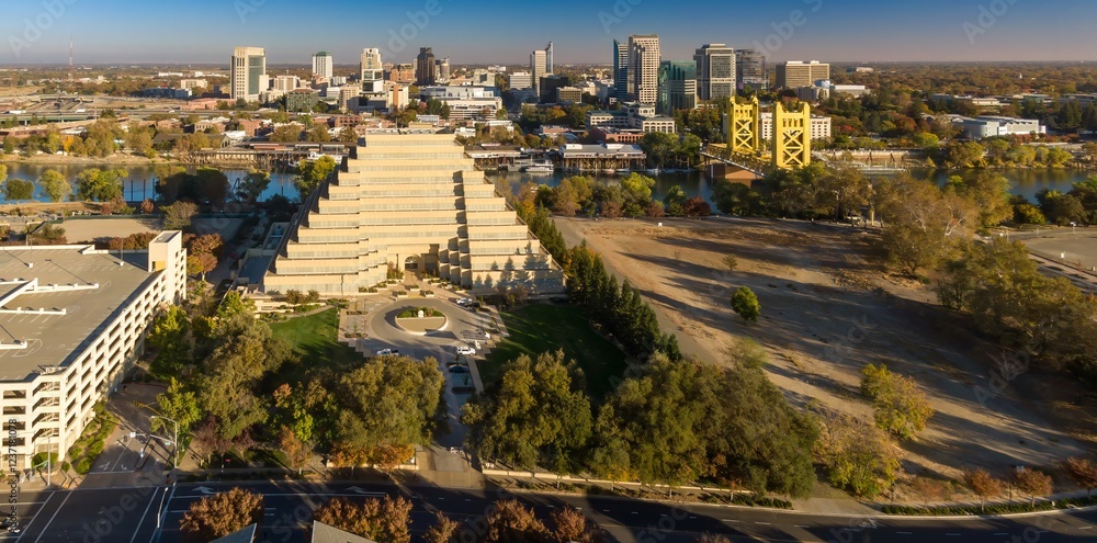 Aerial view of the Pyramid Building in downtown Sacramento, CA, with ...