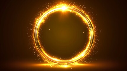 Wall Mural - golden luminous ring sparkles brightly on dark background