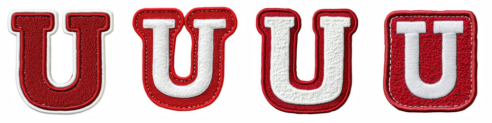 Alphabet U, made of Patch White on Red Felt, Logo design, letter, isolated on a transparent background
