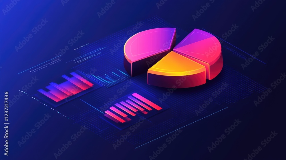 Data analytics dashboard with glowing pie charts and bar graphs. Stock ...