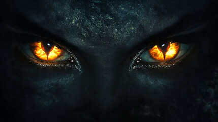 A pair of glowing eyes peering from the darkness, creating a sense of fear and impending doom (1)