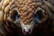 © vefimov - Up close photo of pangolin's face, showing texture of skin and distinct features like eyes, nose, and mouth. This species is native to Africa and has a unique appearance.