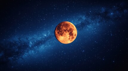 Wall Mural - full red moon against starry night sky with visible milky way galaxy band