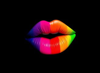 Wall Mural - an image of a rainbow colored lip on a black background, a close up of a rainbow colored lip on a black background