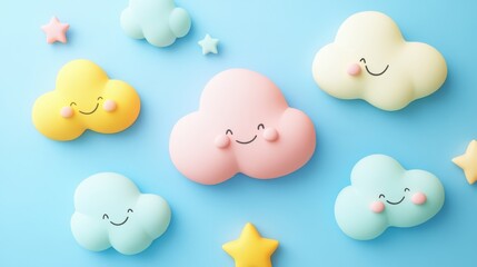 Poster - Adorable Cartoon Clouds in Pastel Colors