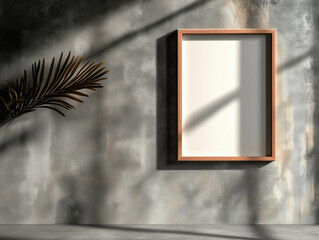 Wall Mural - Empty frame on the wall with a plant. Empty frame on the wall with shadows